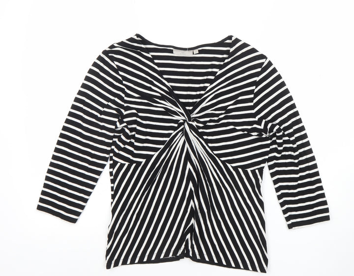 CC Petite Black & White Striped Viscose Top V-Neck Twist Front M