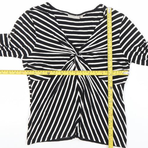 CC Petite Black & White Striped Viscose Top V-Neck Twist Front M