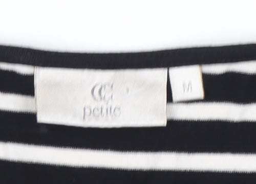 CC Petite Black & White Striped Viscose Top V-Neck Twist Front M