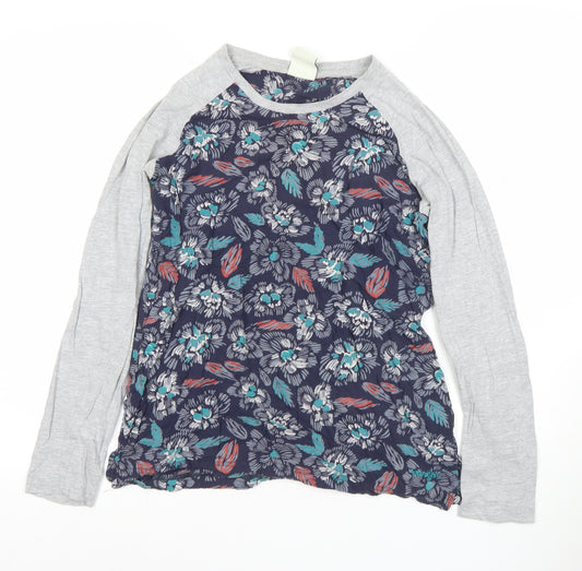 Weird Fish Womens Blue Floral Long Sleeve Cotton T-Shirt Size 8