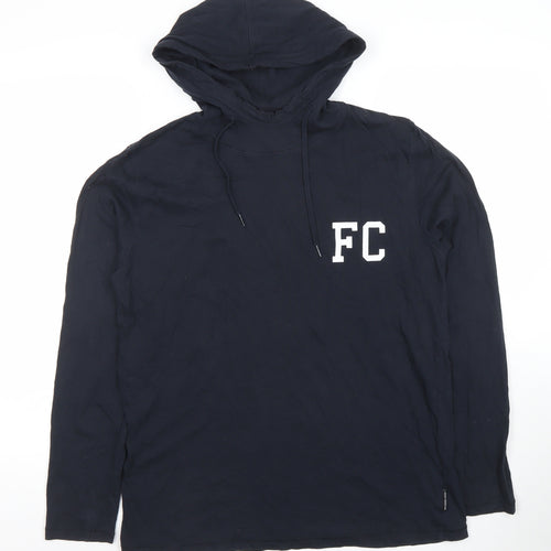 French Connection Men's Black Pullover Hoodie L Lightweight Cotton