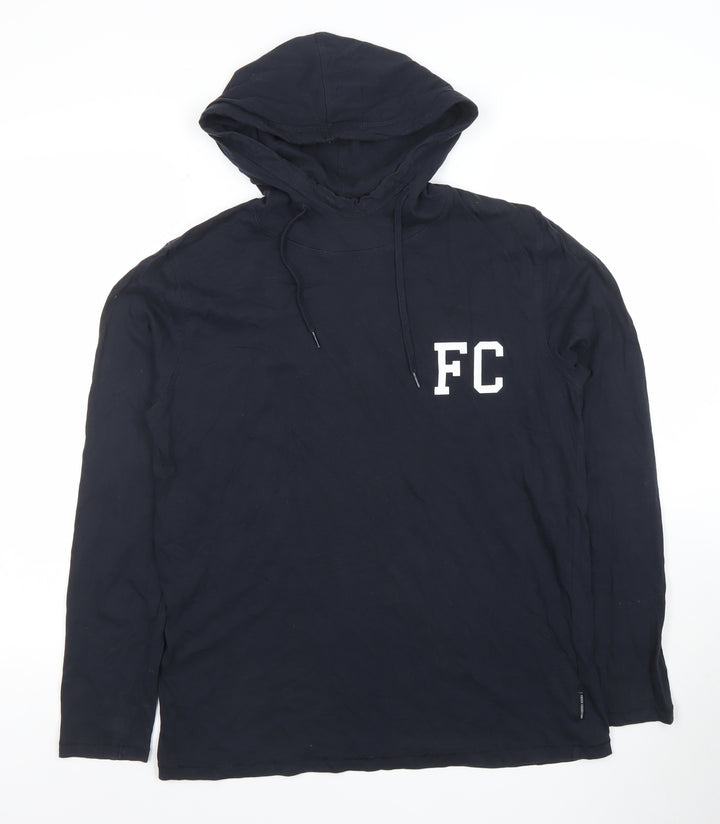 French Connection Men's Black Pullover Hoodie L Lightweight Cotton