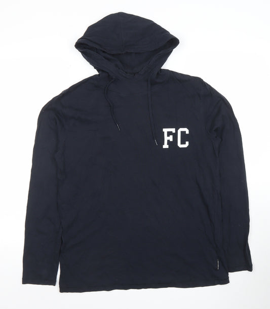 French Connection Men's Black Pullover Hoodie L Lightweight Cotton