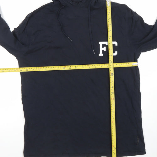 French Connection Men's Black Pullover Hoodie L Lightweight Cotton