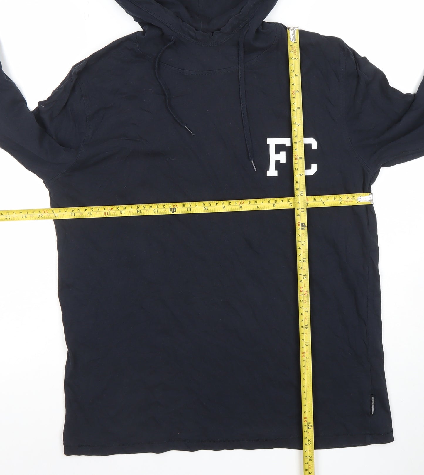 French Connection Men's Black Pullover Hoodie L Lightweight Cotton