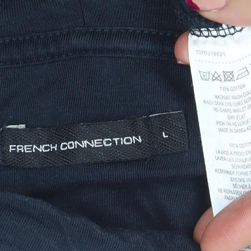 French Connection Men's Black Pullover Hoodie L Lightweight Cotton