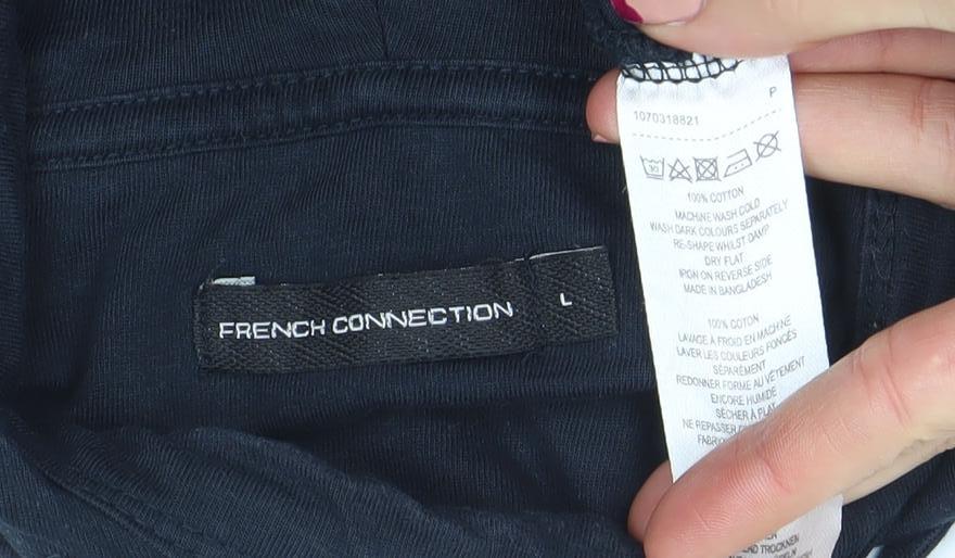 French Connection Men's Black Pullover Hoodie L Lightweight Cotton