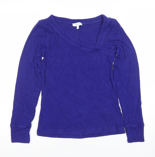Reiss Women's Blue V-Neck Long Sleeve Slim Fit Top Size M