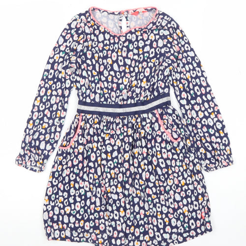 Joules Girls Blue Animal Print Cotton Fit & Flare Dress Age 7 Years