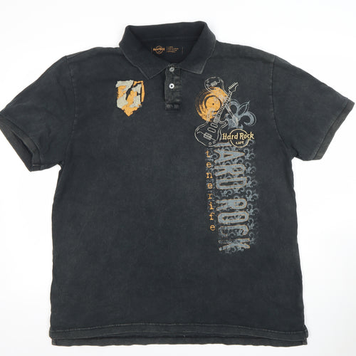Hard Rock Cafe Men’s Black XL Polo Shirt Cotton Music Graphic