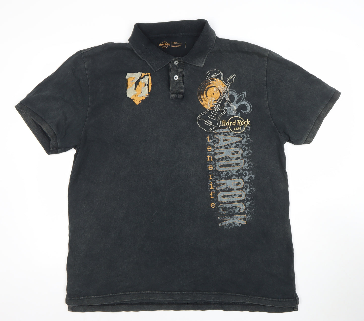 Hard Rock Cafe Men’s Black XL Polo Shirt Cotton Music Graphic