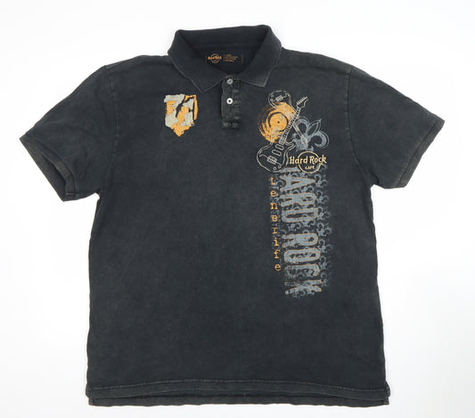Hard Rock Cafe Men’s Black XL Polo Shirt Cotton Music Graphic