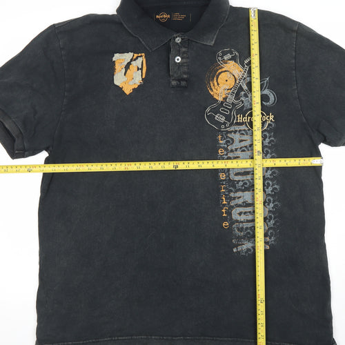 Hard Rock Cafe Men’s Black XL Polo Shirt Cotton Music Graphic