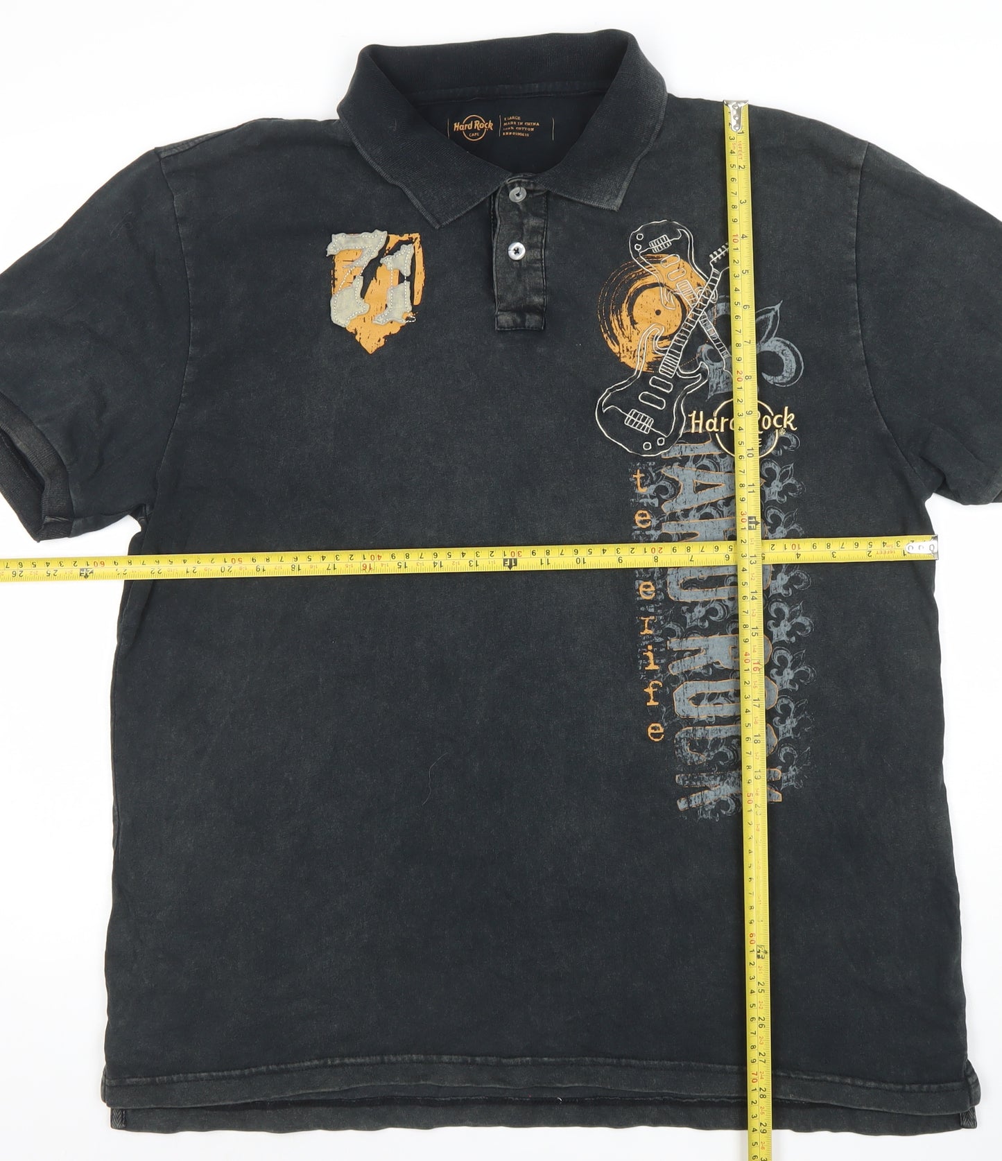 Hard Rock Cafe Men’s Black XL Polo Shirt Cotton Music Graphic