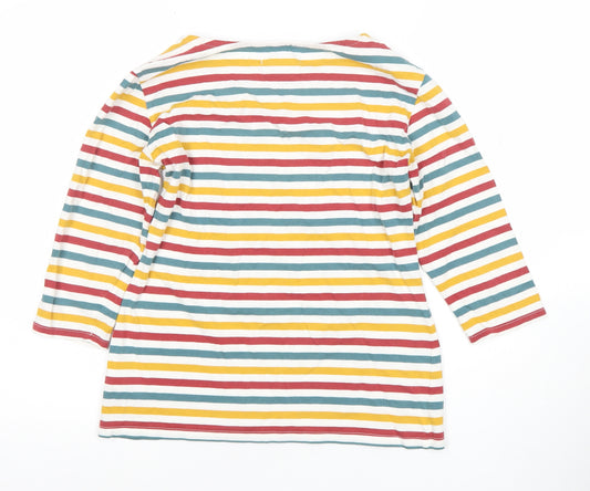 Seasalt Women’s Multicoloured Striped Organic Cotton 3/4 Sleeve Sailor Top UK 8