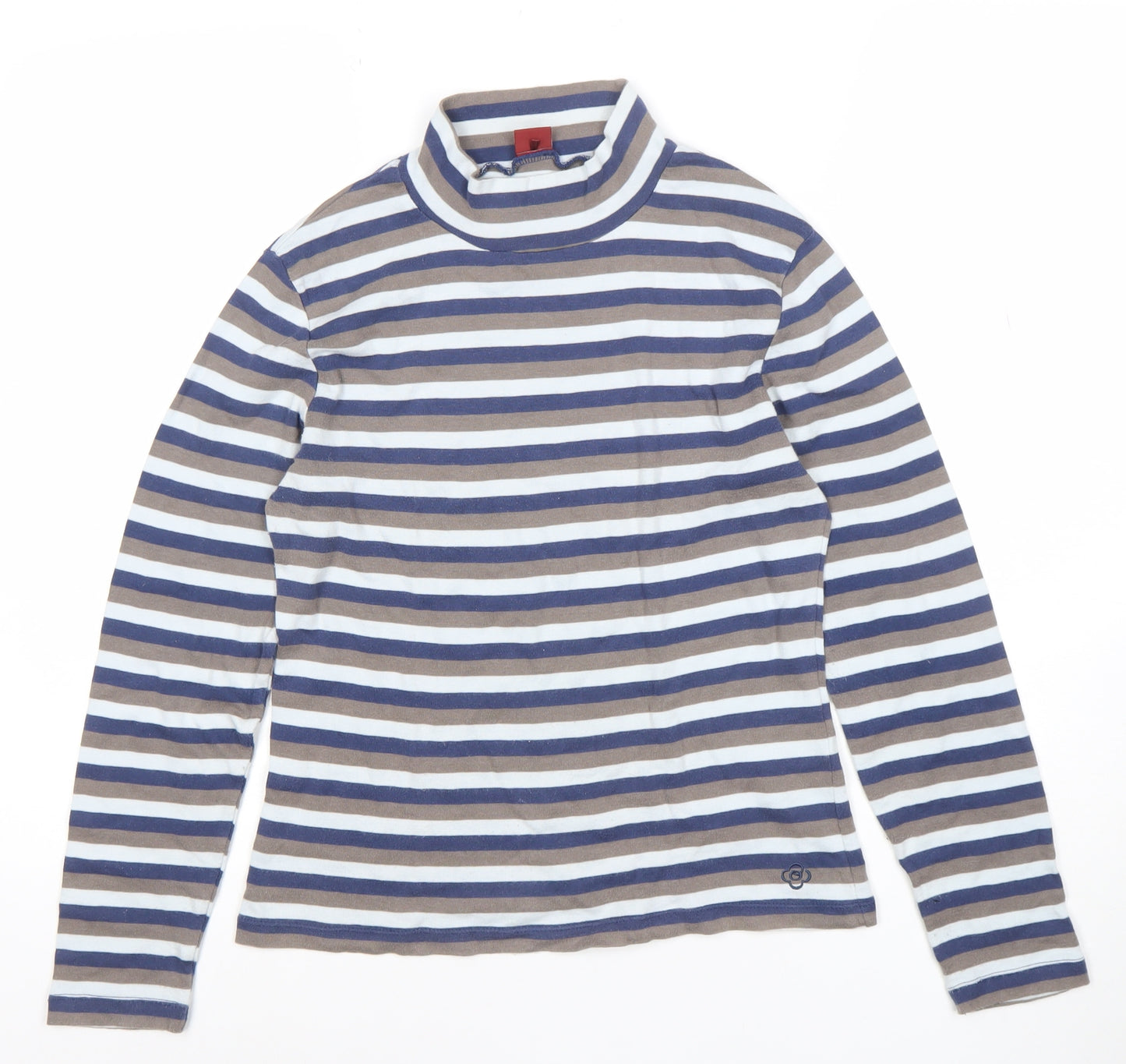 Olsen Womens Blue Striped Roll Neck Long Sleeve Cotton Top Size 12