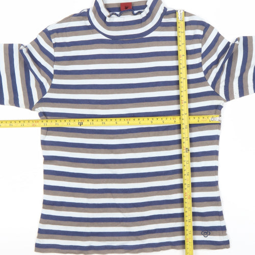 Olsen Womens Blue Striped Roll Neck Long Sleeve Cotton Top Size 12