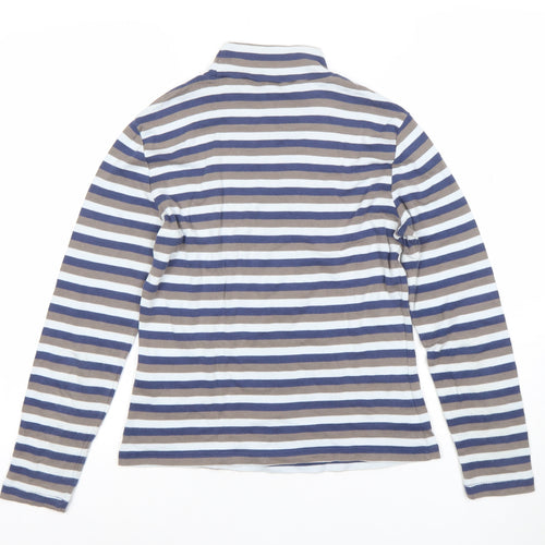 Olsen Womens Blue Striped Roll Neck Long Sleeve Cotton Top Size 12
