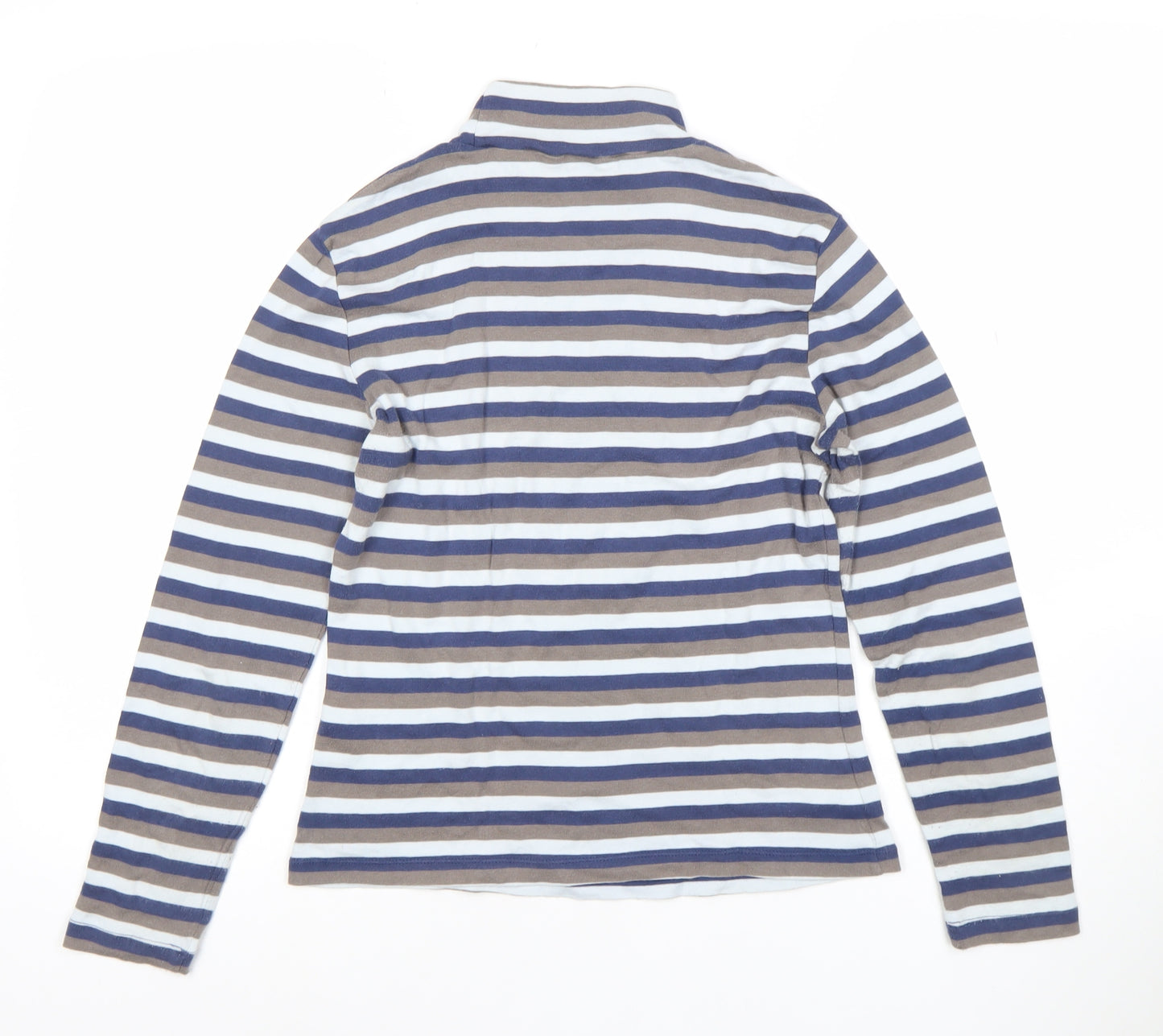 Olsen Womens Blue Striped Roll Neck Long Sleeve Cotton Top Size 12