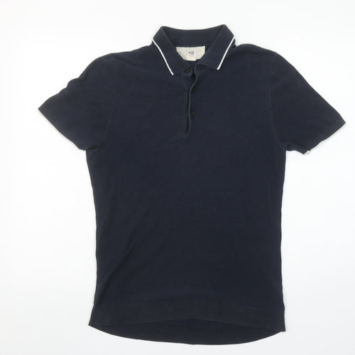 H&M Men's Blue Cotton Short Sleeve Polo Shirt Size S Slim Fit