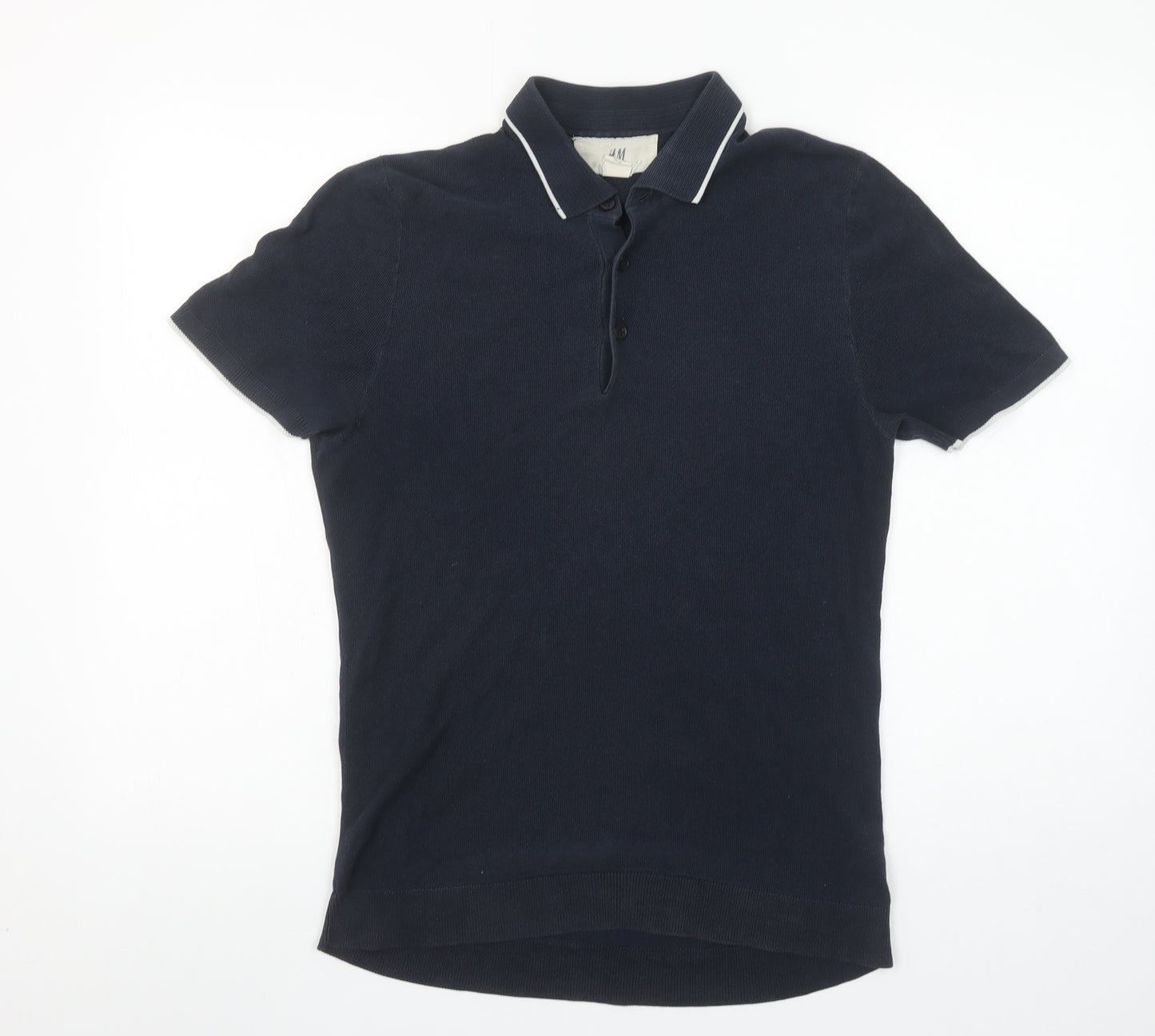 H&M Men's Blue Cotton Short Sleeve Polo Shirt Size S Slim Fit