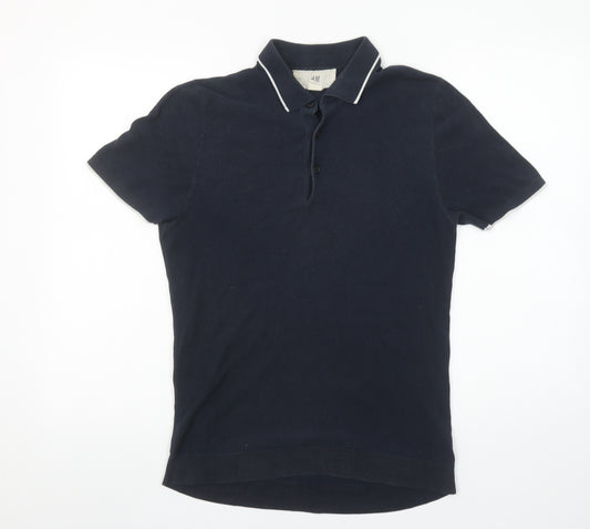 H&M Men's Blue Cotton Short Sleeve Polo Shirt Size S Slim Fit