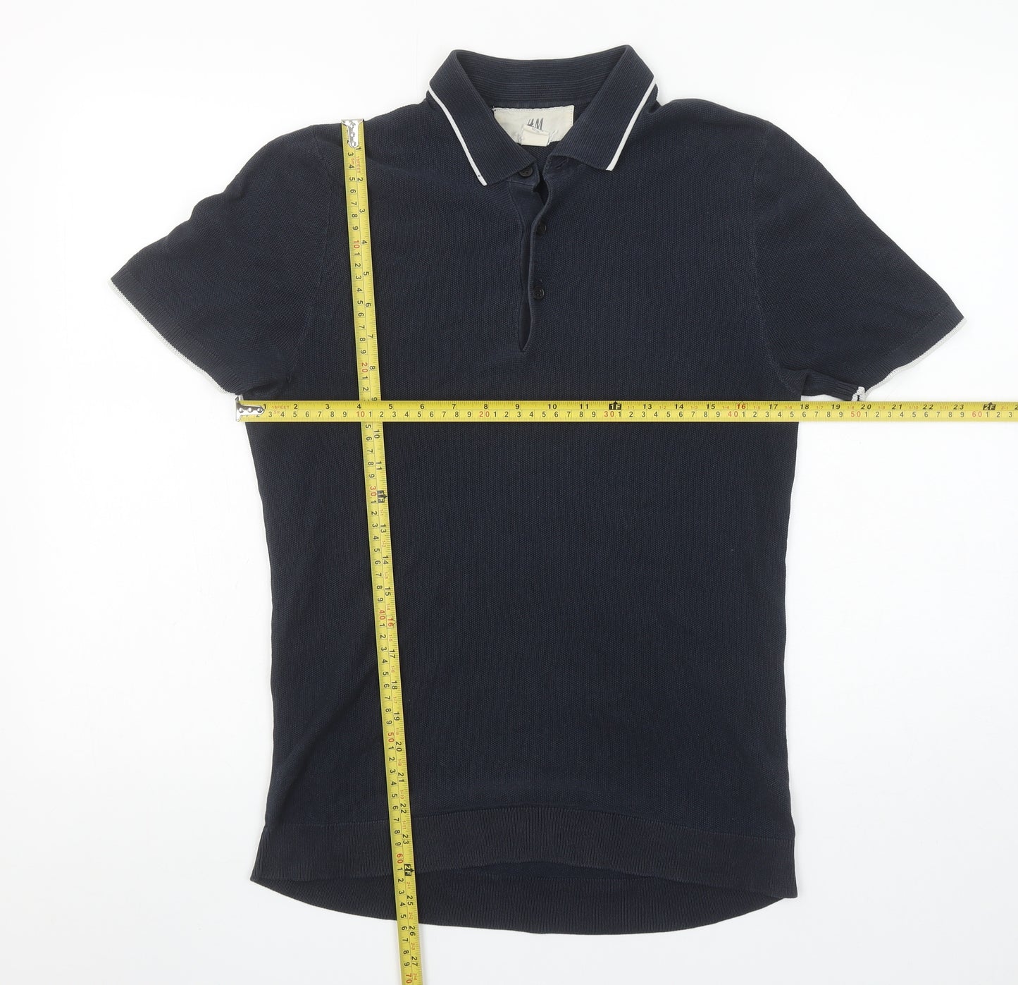 H&M Men's Blue Cotton Short Sleeve Polo Shirt Size S Slim Fit