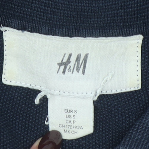 H&M Men's Blue Cotton Short Sleeve Polo Shirt Size S Slim Fit