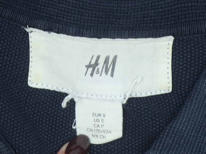 H&M Men's Blue Cotton Short Sleeve Polo Shirt Size S Slim Fit