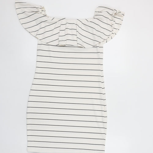 Missguided Women's White Striped Off Shoulder Bodycon Dress Size 12