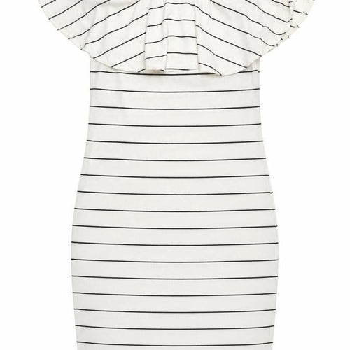 Missguided Women's White Striped Off Shoulder Bodycon Dress Size 12