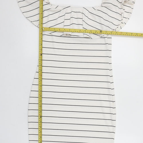 Missguided Women's White Striped Off Shoulder Bodycon Dress Size 12