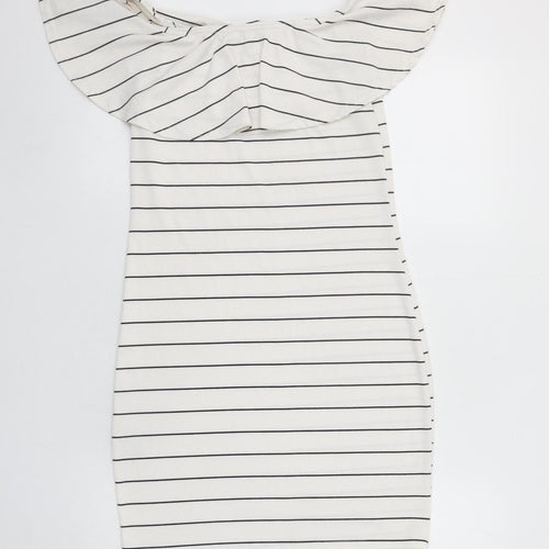Missguided Women's White Striped Off Shoulder Bodycon Dress Size 12