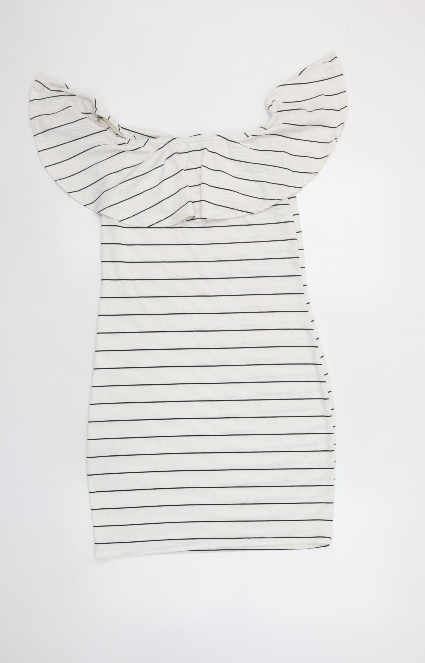 Missguided Women's White Striped Off Shoulder Bodycon Dress Size 12