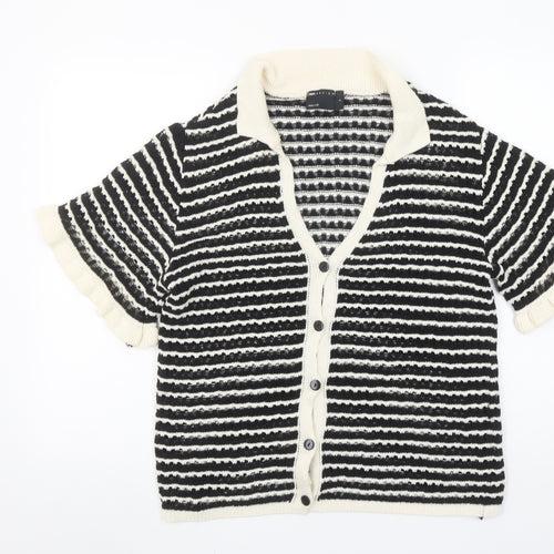 ASOS DESIGN Women's Black Striped Short Sleeve Knit Cardigan Size S