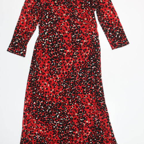 F&F Women’s Red Leopard Print Long Wrap Dress Size 12