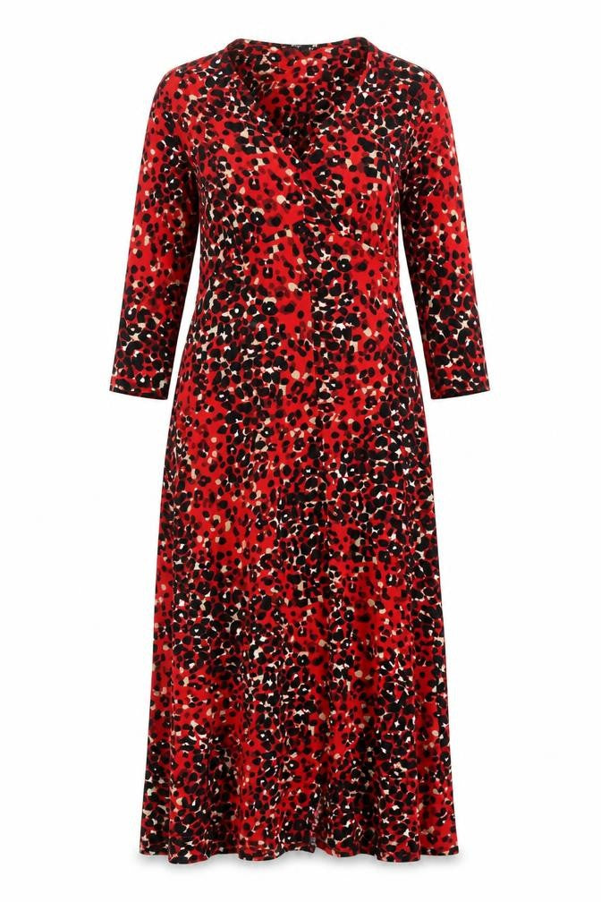 F&F Women’s Red Leopard Print Long Wrap Dress Size 12