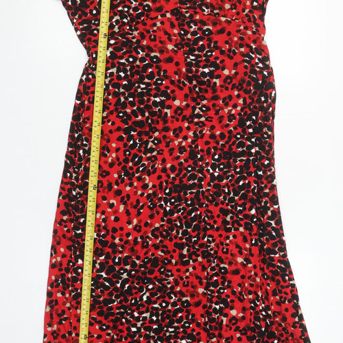 F&F Women’s Red Leopard Print Long Wrap Dress Size 12