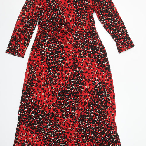 F&F Women’s Red Leopard Print Long Wrap Dress Size 12