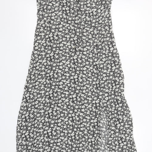 Copperrose Women’s Black Floral Midi A-Line Puff Sleeve Dress L