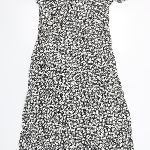 Copperrose Women’s Black Floral Midi A-Line Puff Sleeve Dress L