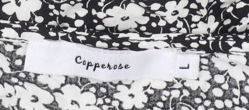 Copperrose Women’s Black Floral Midi A-Line Puff Sleeve Dress L