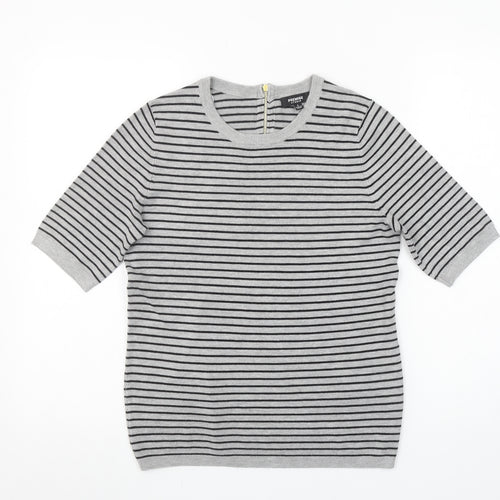 Premise Studio Women’s Grey Striped Short Sleeve Knit Pullover Jumper Size S