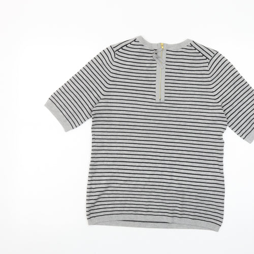 Premise Studio Women’s Grey Striped Short Sleeve Knit Pullover Jumper Size S