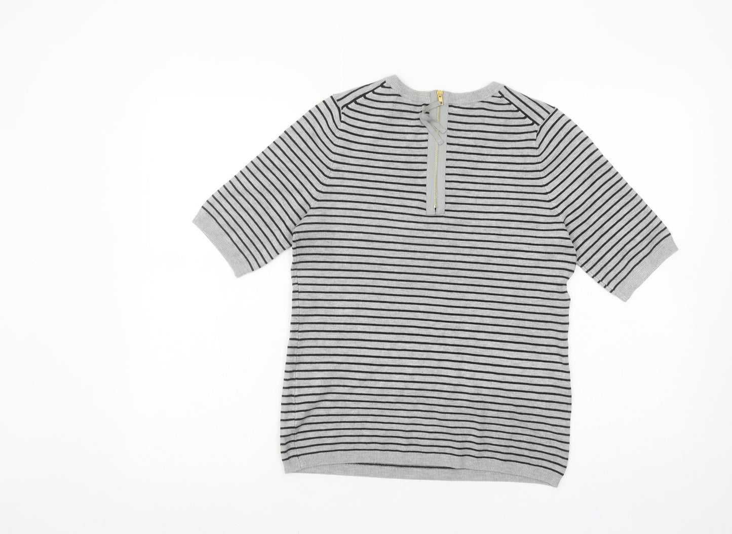 Premise Studio Women’s Grey Striped Short Sleeve Knit Pullover Jumper Size S