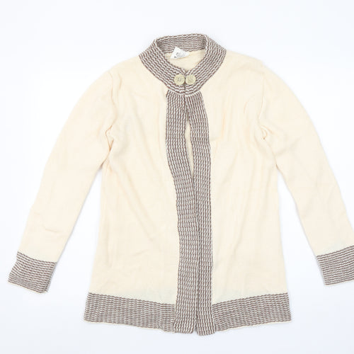 Keynote Women’s Beige Collared Long Sleeve Knit Cardigan Size 12
