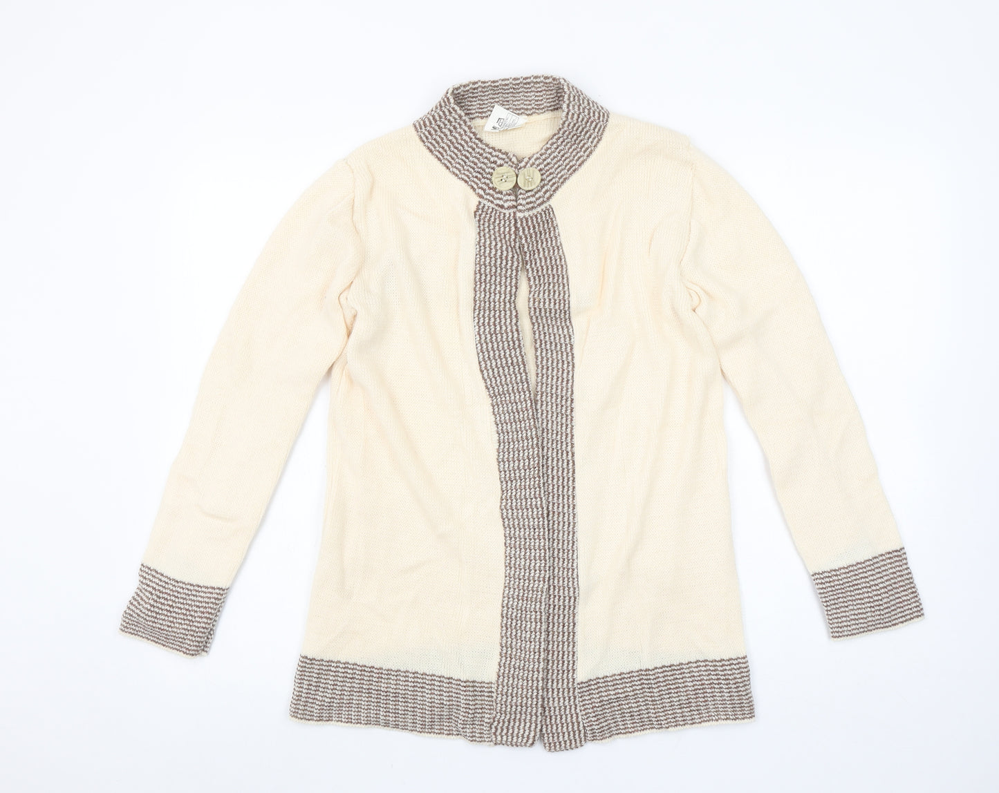 Keynote Women’s Beige Collared Long Sleeve Knit Cardigan Size 12