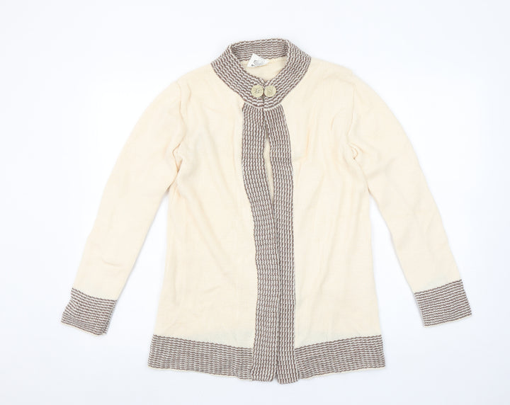 Keynote Women’s Beige Collared Long Sleeve Knit Cardigan Size 12