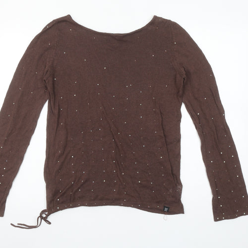 Calvin Klein Jeans Women’s Brown Beaded Cotton Linen Jumper Size M