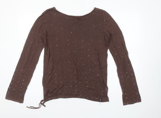 Calvin Klein Jeans Women’s Brown Beaded Cotton Linen Jumper Size M